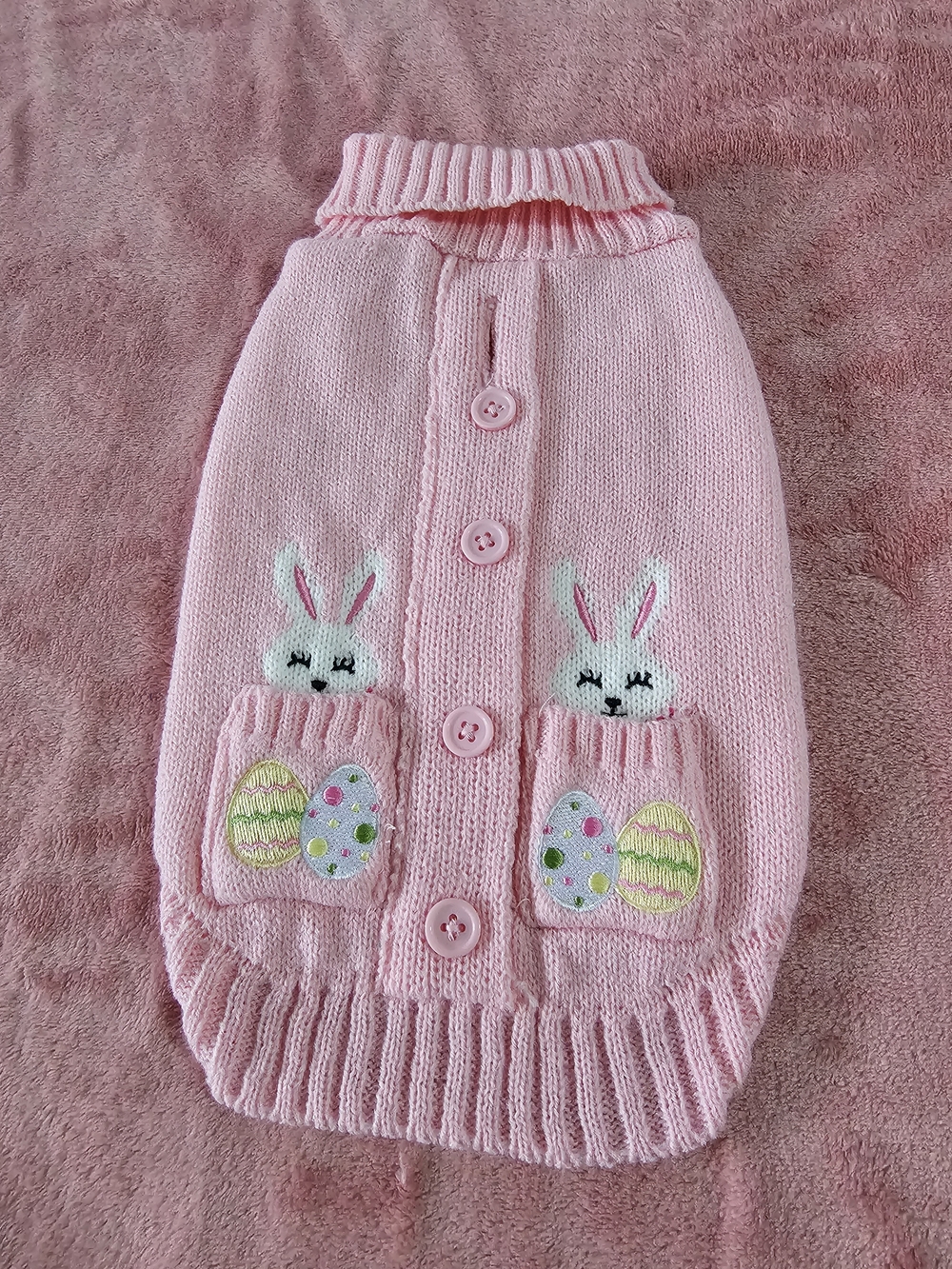 NWOT XS/S Dog Sweater Cardigan w/embroidered Bunny with Egg Pockets